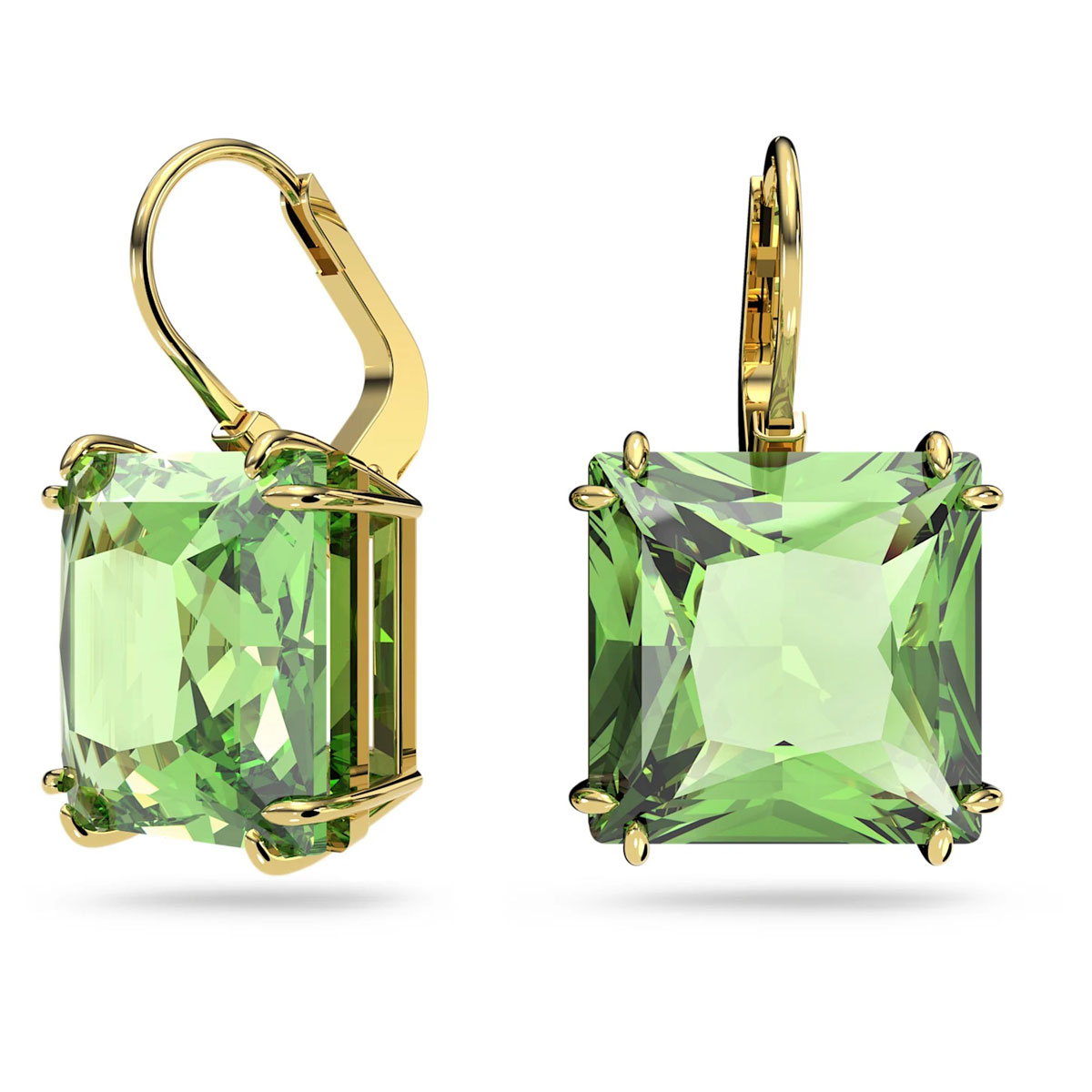 Swarovski Millenia Earrings, Square Cut Crystal, Green, Gold-Tone Plated